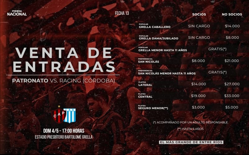 Patronato vs Racing de Córdoba